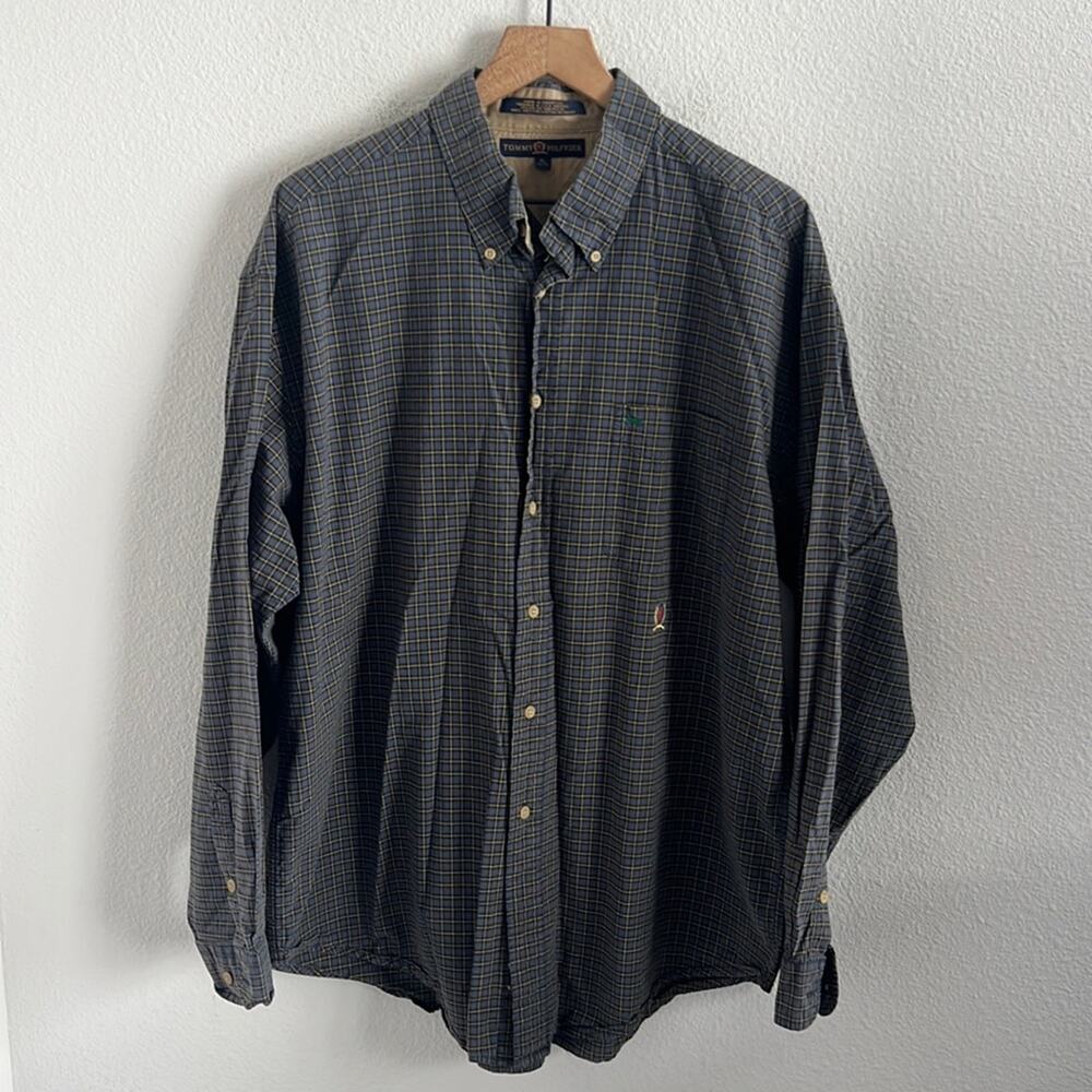 Vintage Tommy Hilfiger Check Plaid Men's Button Front Long Sleeve Shirt XL